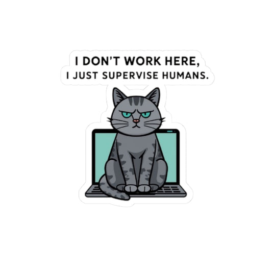 Cat Supervision Kiss-Cut Stickers, Funny Office Decor, Cat Lover Gifts, Laptop Stickers, Cute Pet Humor