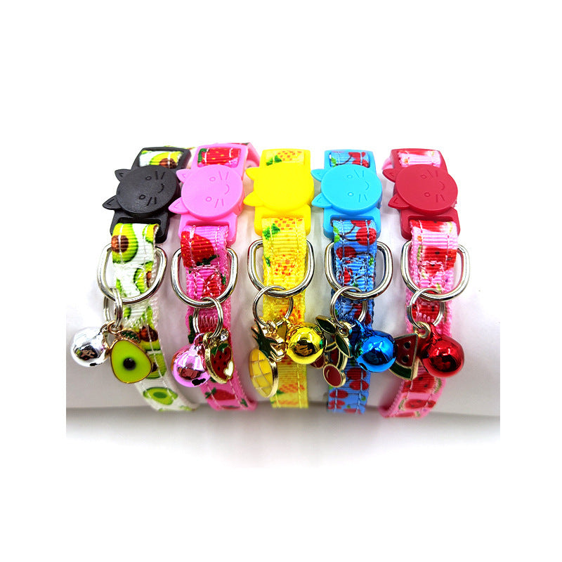 Pet Print Bell Cat Collar Adjustable Nylon Cat Strap