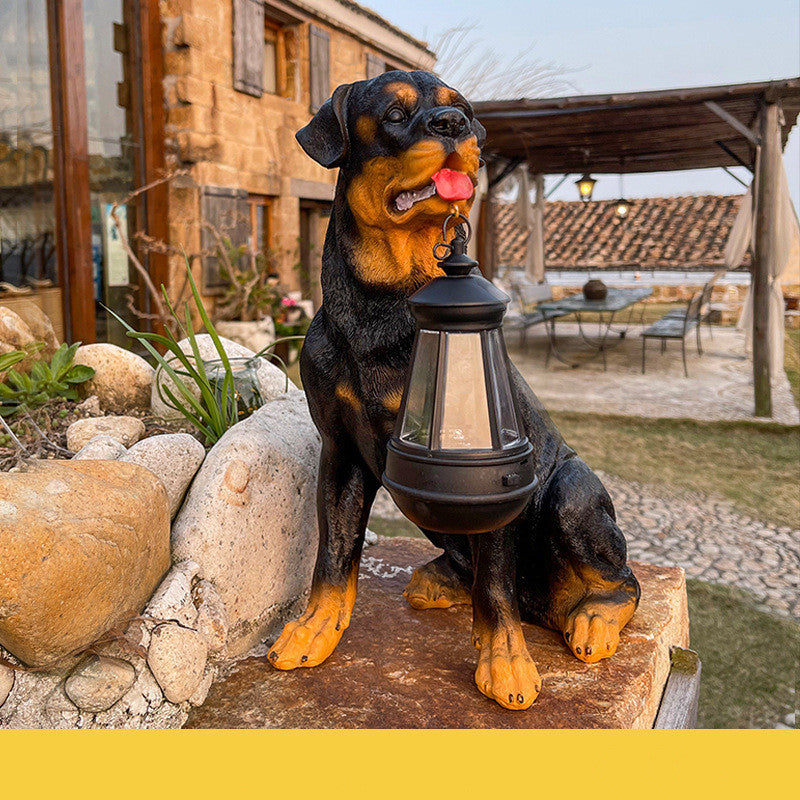LED Solar Dog Lantern Sculpture Resin Lamp