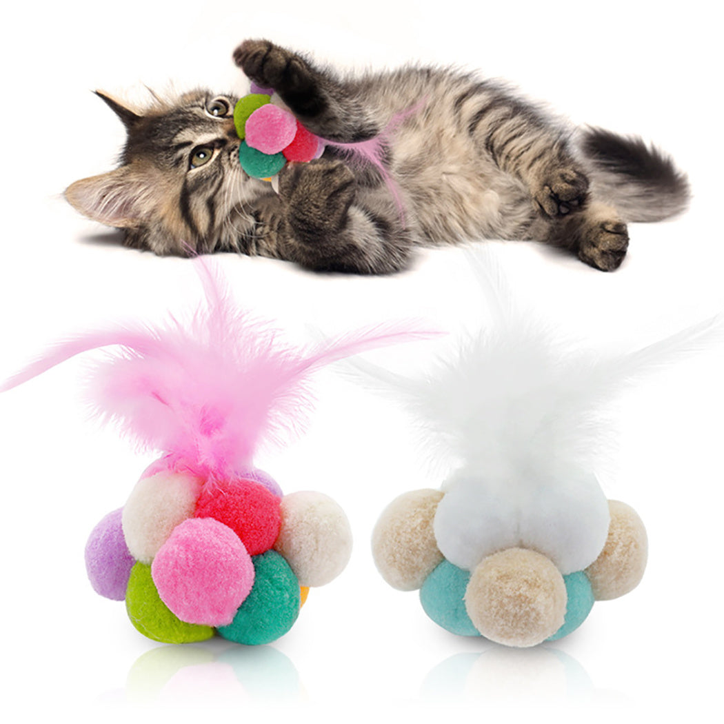 Cat Toy Feather Ball Interactive Plush Cat Toy