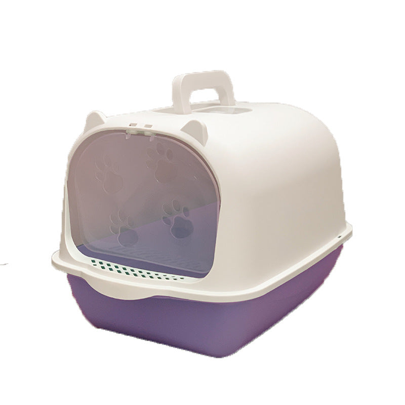 Oversized Splash-Proof Cat Litter Box Semi-Enclosed, Easy-Clean Design