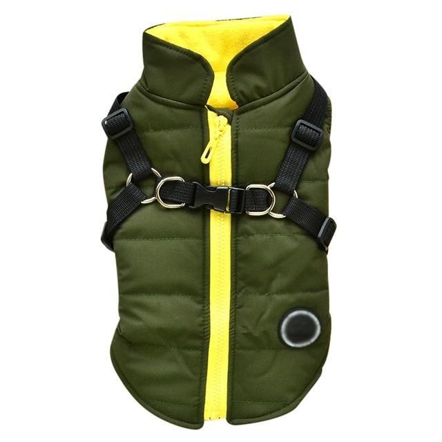 Warm Dog Zipper Jacket – Adjustable Leash Harness for Autumn & Winter