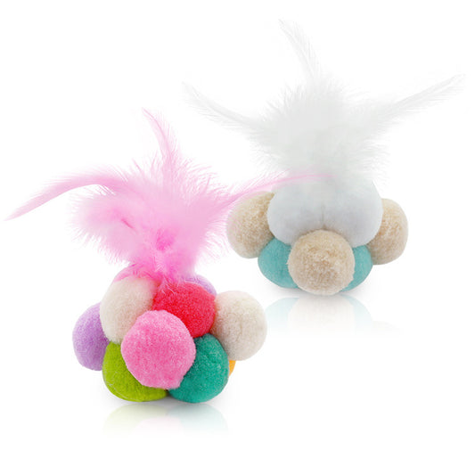 Cat Toy Feather Ball Interactive Plush Cat Toy