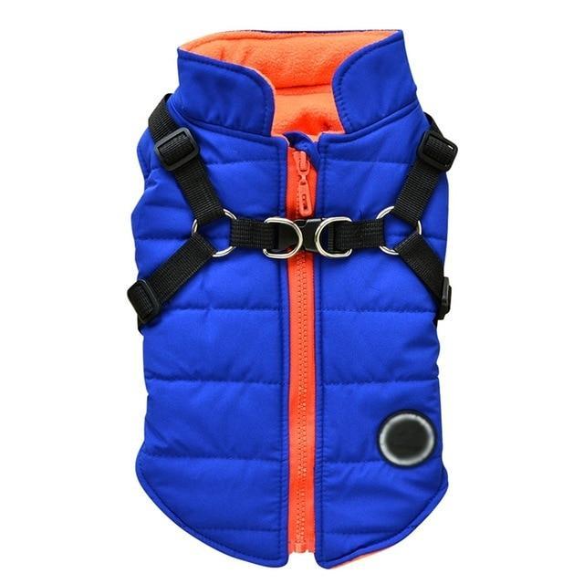 Warm Dog Zipper Jacket – Adjustable Leash Harness for Autumn & Winter