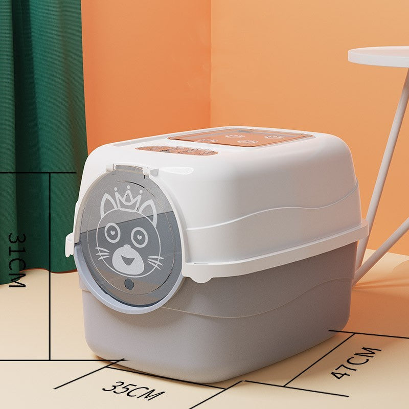 Oversized Splash-Proof Cat Litter Box Semi-Enclosed, Easy-Clean Design