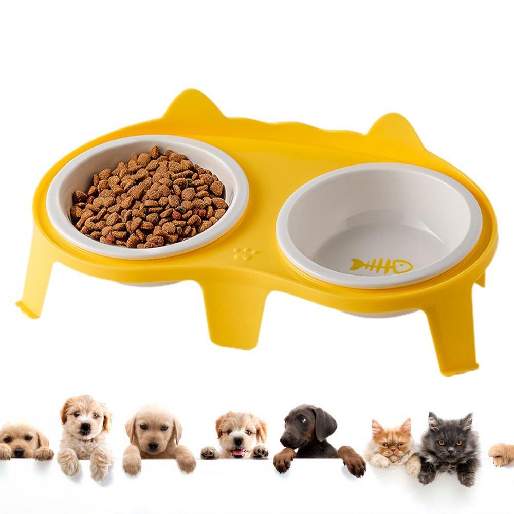 Elevated Tilted Cat Food & Water Bowl Ceramic Pet Feeding Set
