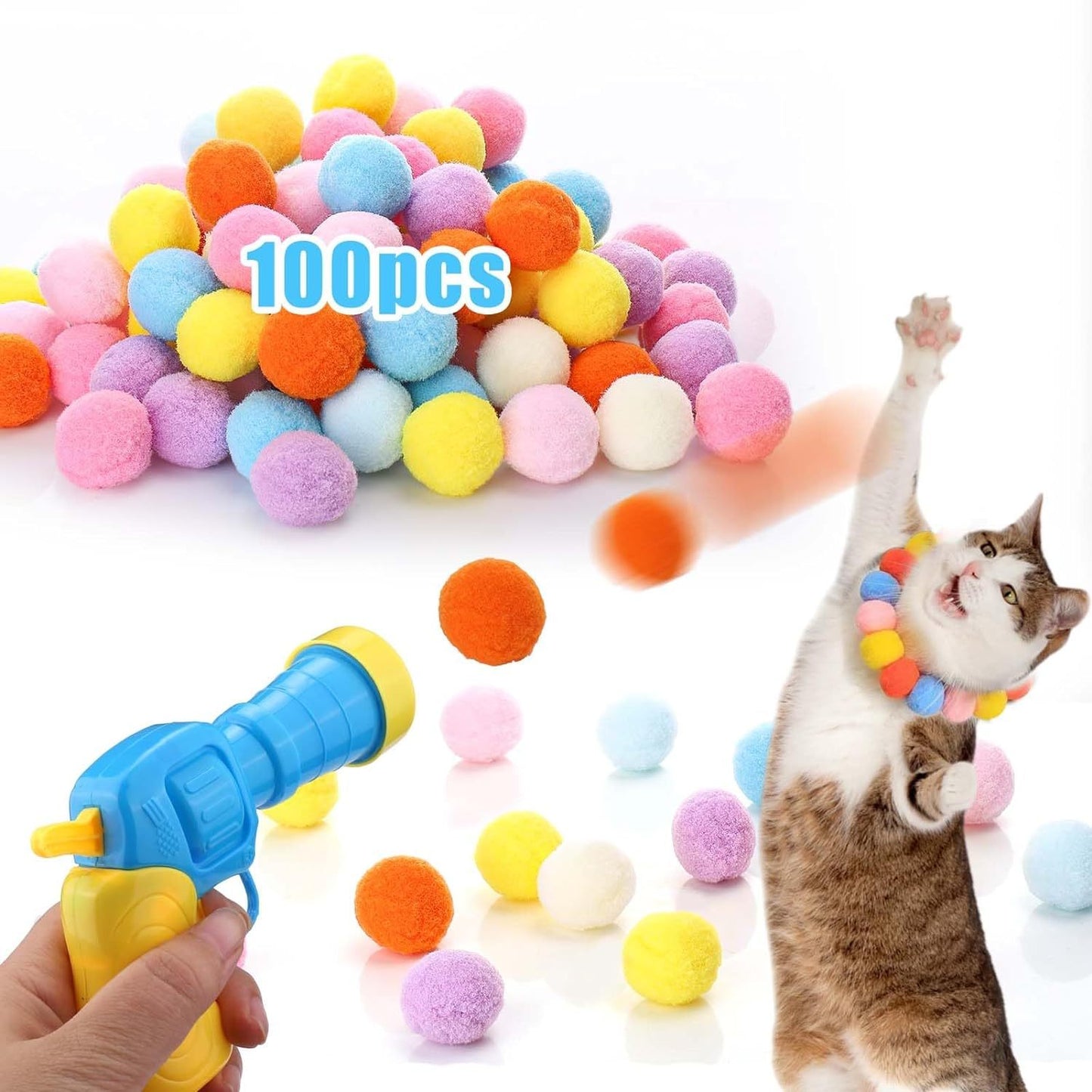 Cat Toy Ball Launcher Gun Interactive Plush Ball Shooter for Cats