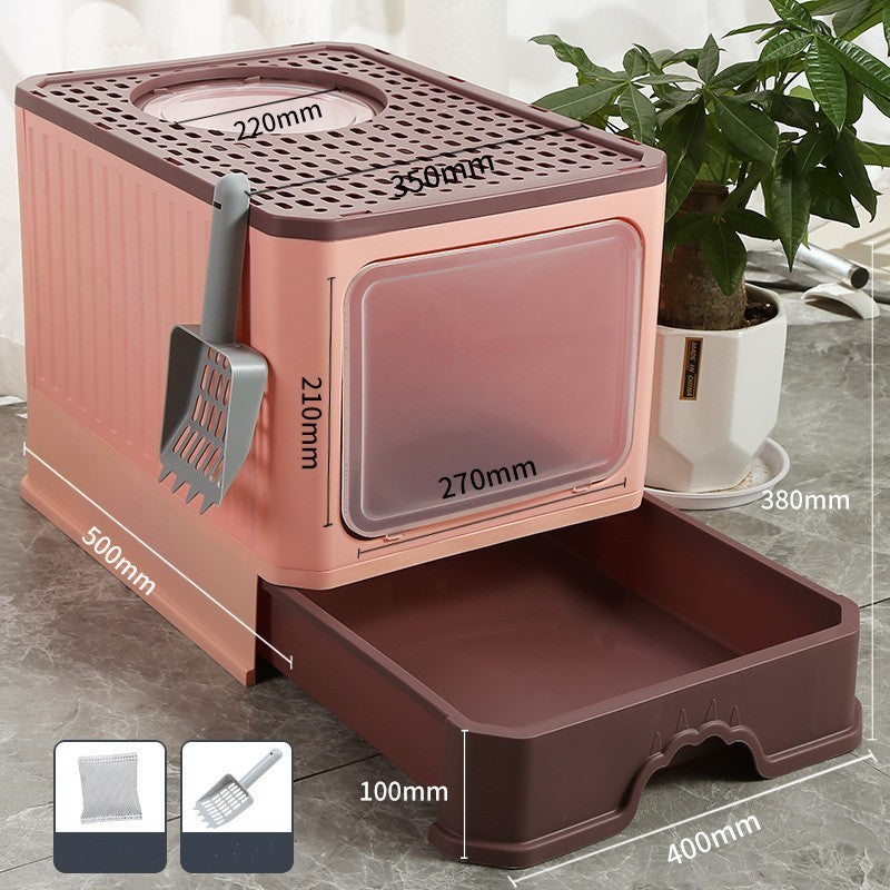 Oversized Splash-Proof Cat Litter Box Semi-Enclosed, Easy-Clean Design