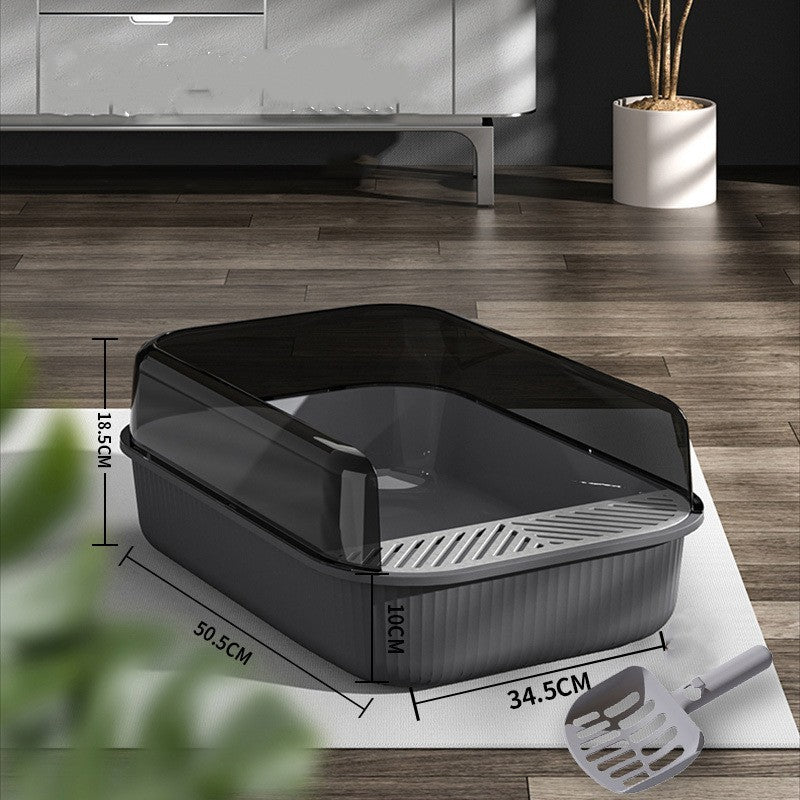Oversized Splash-Proof Cat Litter Box Semi-Enclosed, Easy-Clean Design