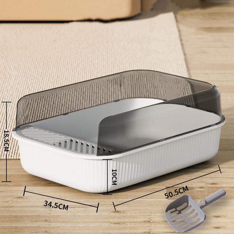 Oversized Splash-Proof Cat Litter Box Semi-Enclosed, Easy-Clean Design