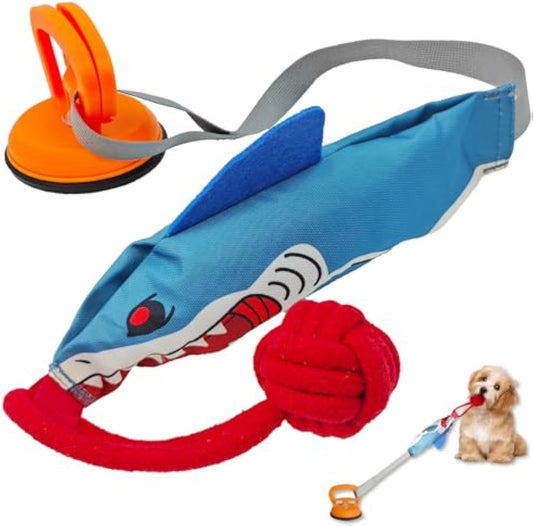 Squeaky Shark Dog Tug Toy with Suction Cup – Durable Interactive Rope