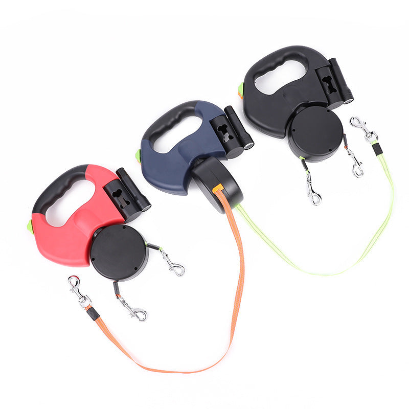 3M Dual Dog Leash with Flashlight Retractable Tangle-Free Leash for Two Dogs