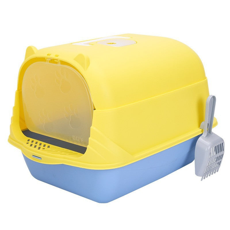 Oversized Splash-Proof Cat Litter Box Semi-Enclosed, Easy-Clean Design