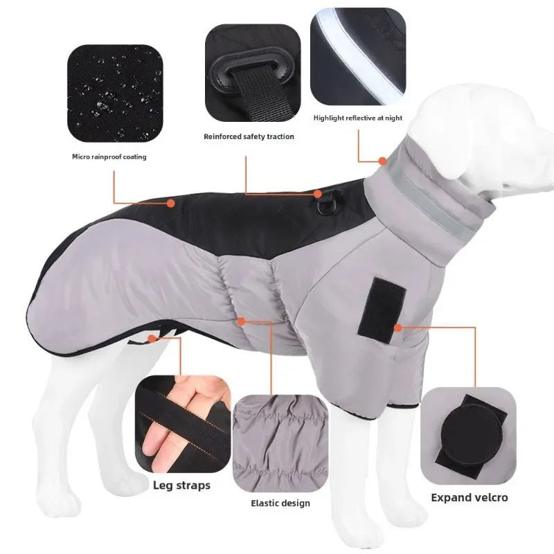 Large Dog Winter Coat: Waterproof, Warm, Reflective Jacket