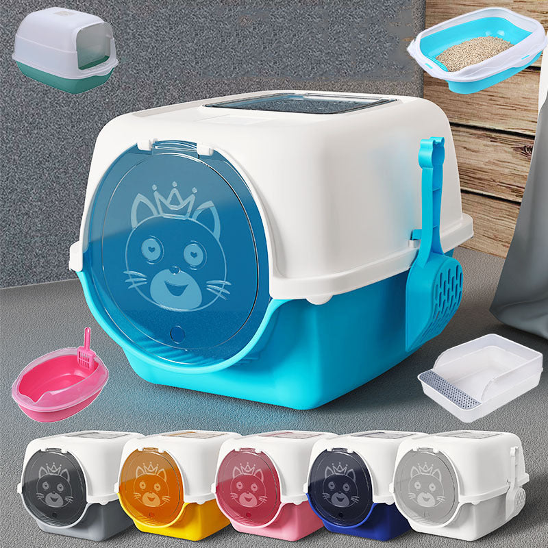 Oversized Splash-Proof Cat Litter Box Semi-Enclosed, Easy-Clean Design