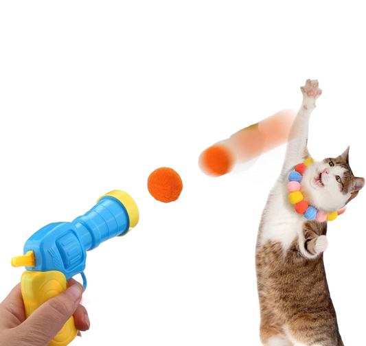 Cat Toy Ball Launcher Gun Interactive Plush Ball Shooter for Cats