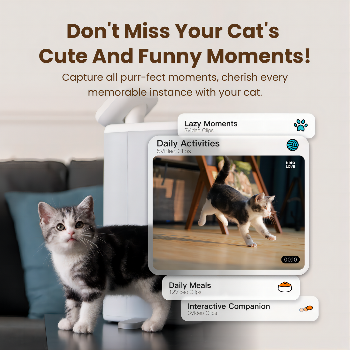 Smart Automatic Cat Feeder 1080P HD Camera, Two-Way Audio & Portion Control