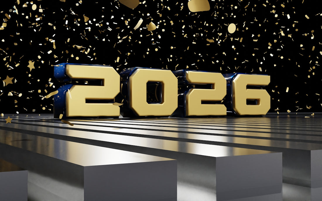 Golden 2026 numbers with falling confetti