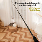 Cat playing with 180cm extendable feather wand interactive toy for exercise