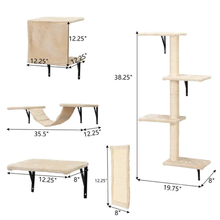 5 Pcs Wall Mounted Cat Climber Set