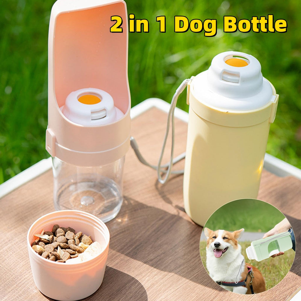 2-in-1 Portable Dog Water Bottle & Food Container for Travel & Hiking