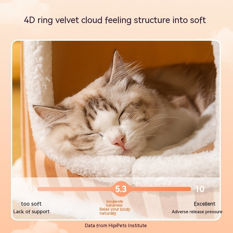 Autumn & Winter Warm Cat Bed Cozy Closed Cat Kennel