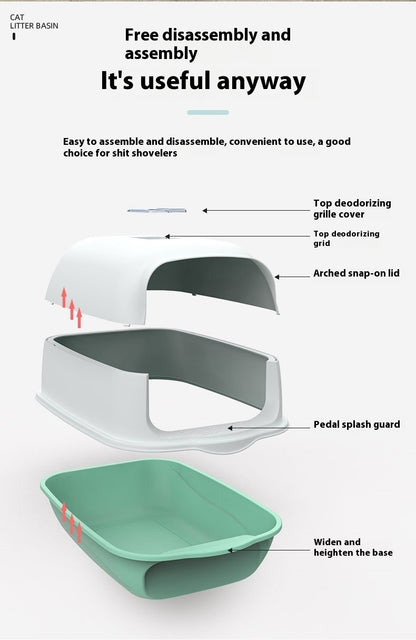 Fully Enclosed Cat Litter Box Splash-Proof, Easy-Clean Cat Toilet
