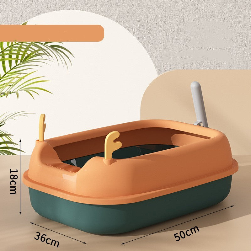 Oversized Splash-Proof Cat Litter Box Semi-Enclosed, Easy-Clean Design