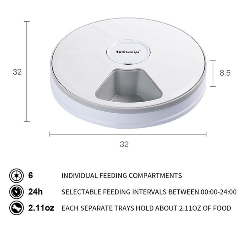 Automatic Six-Meal Pet Feeder Timer with Music Reminder for Cats & Dogs