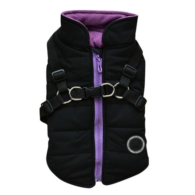 Warm Dog Zipper Jacket – Adjustable Leash Harness for Autumn & Winter