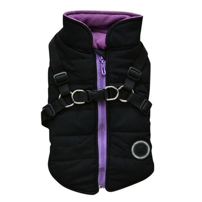 Warm Dog Zipper Jacket – Adjustable Leash Harness for Autumn & Winter