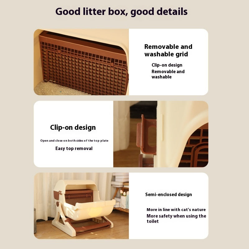 Semi-Automatic Open Tilting Cat Litter Box Easy Clean & Spacious