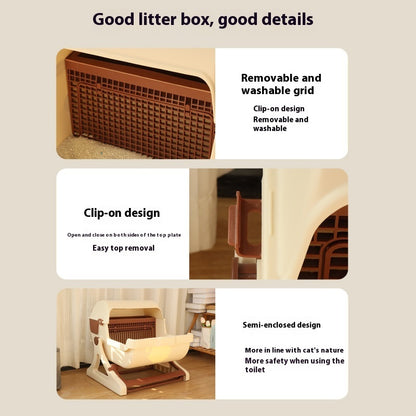 Semi-Automatic Open Tilting Cat Litter Box Easy Clean & Spacious