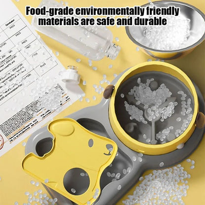 2-in-1 Tilted Pet Feeder Bowl with Automatic Water Dispenser