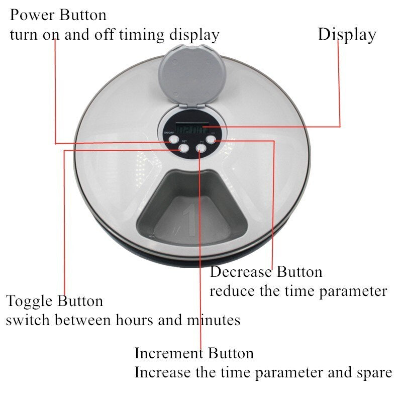 Automatic Six-Meal Pet Feeder Timer with Music Reminder for Cats & Dogs