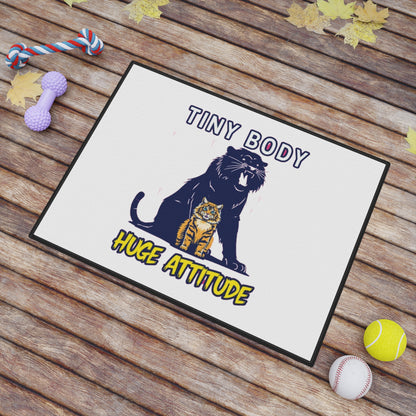 Tiny Body Huge Attitude Cat Meme Pet Mat