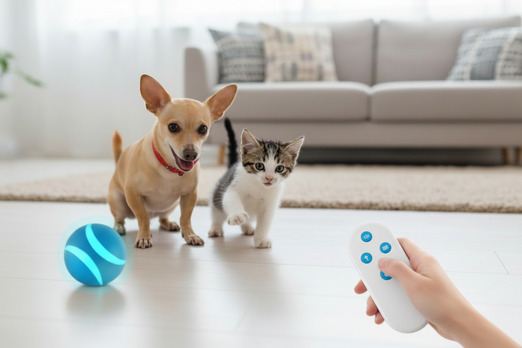 ToyTigris Smart Remote Control Ball Toy with LED Lights for Cats & Dogs