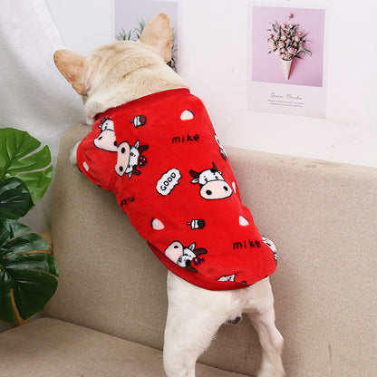 Autumn & Winter Warm Dog Pajamas Cozy Coral Fleece Pet Clothes