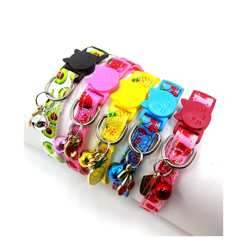 Pet Print Bell Cat Collar Adjustable Nylon Cat Strap