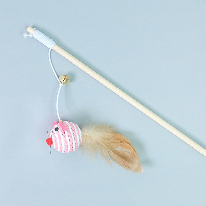 Feather Bell Mouse Stick Cat Toy Interactive Throwing Toy