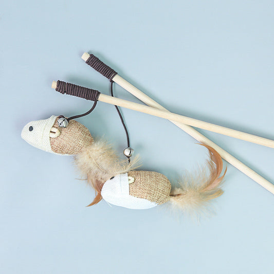 Feather Bell Mouse Stick Cat Toy Interactive Throwing Toy