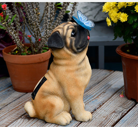 Dog Butterfly Garden Light Resin