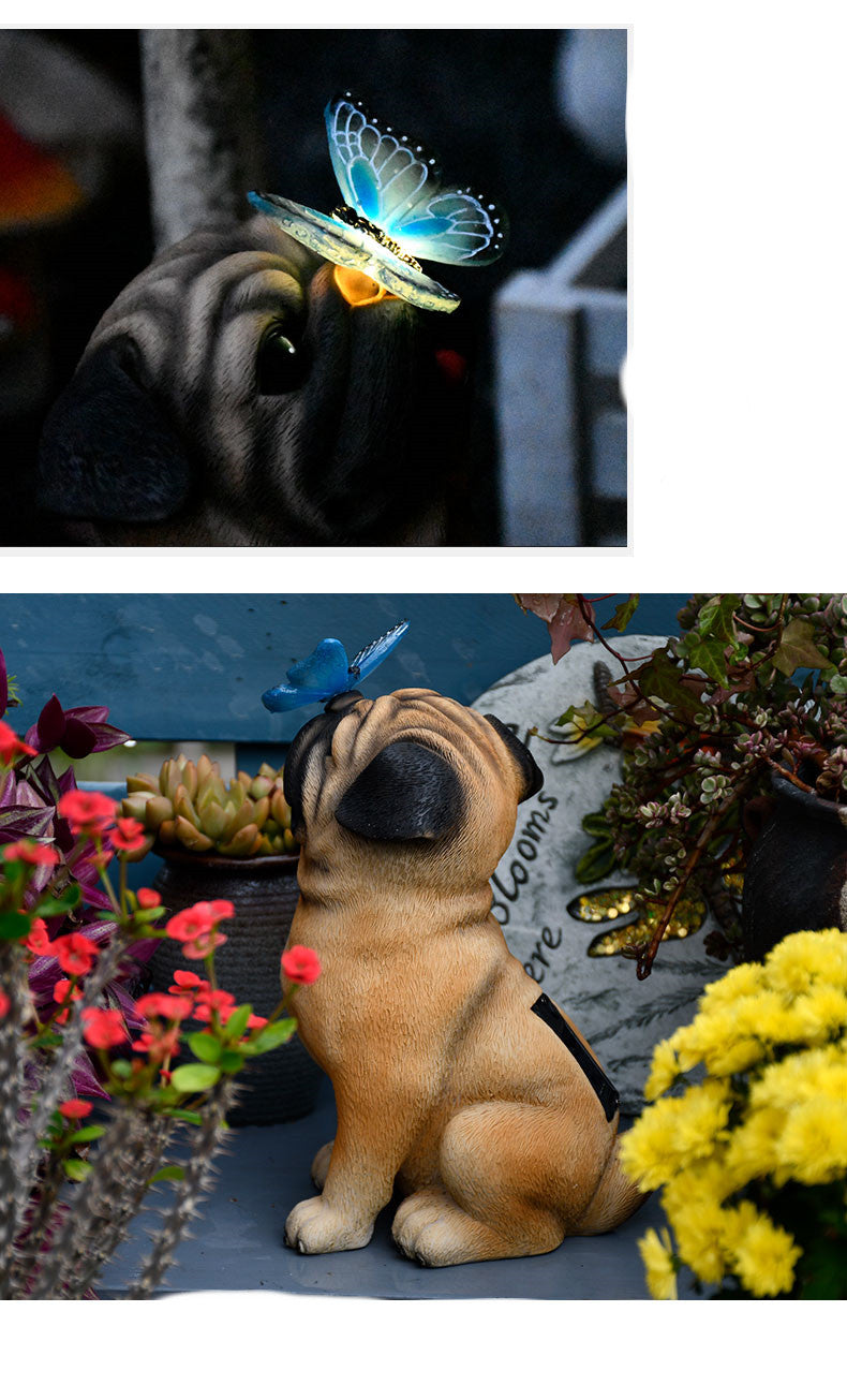 Dog Butterfly Garden Light Resin