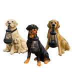 LED Solar Dog Lantern Sculpture Resin Lamp