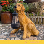 LED Solar Dog Lantern Sculpture Resin Lamp