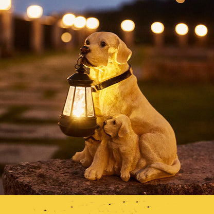 LED Solar Dog Lantern Sculpture Resin Lamp