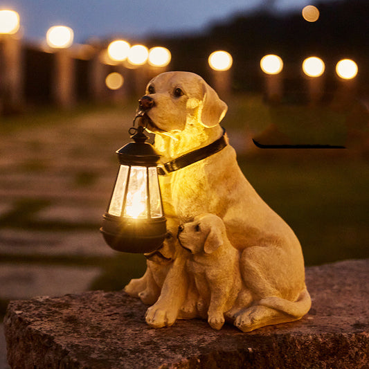 LED Solar Dog Lantern Sculpture Resin Lamp
