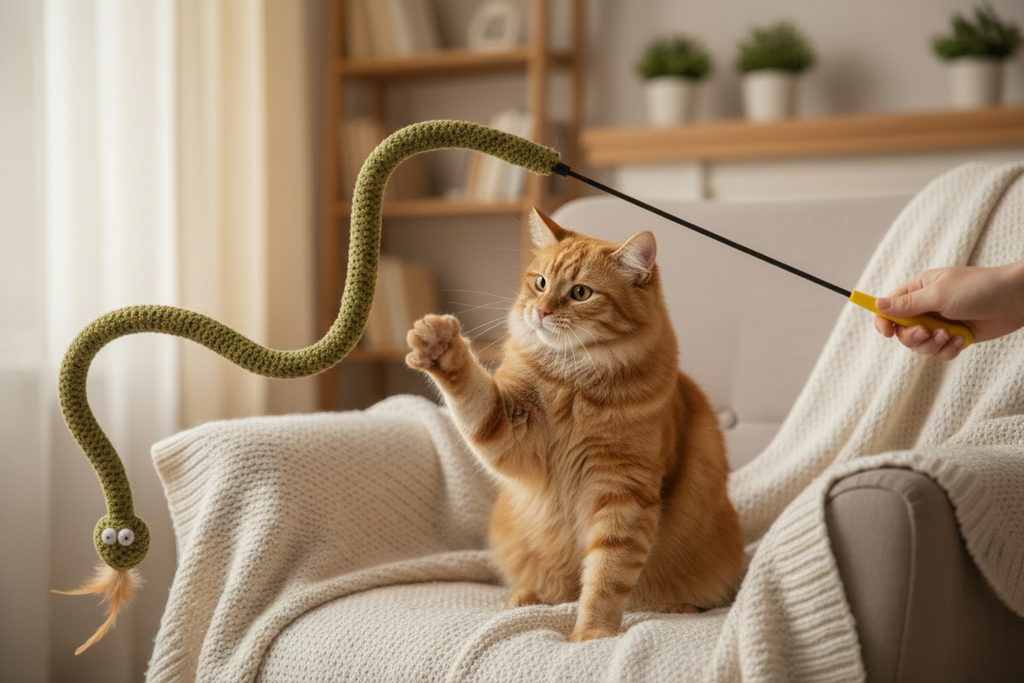 Plush Snake Cat Teaser Wand Toy
