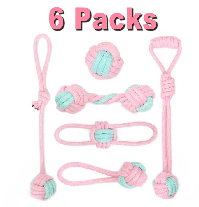 Pink Cotton Rope Dog Toy Set