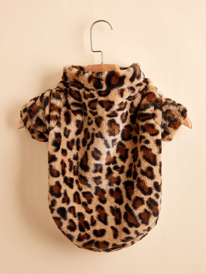 Warm Leopard Print Dog Jacket – Acrylic Pet Coat